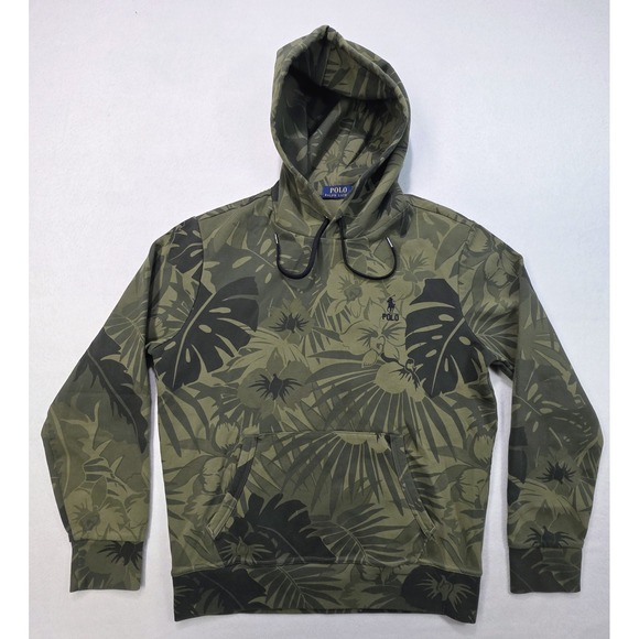 Polo Ralph Lauren Hoodie Mens M Green Camo Hawaiian Print Pullover LIMITED USE - Picture 3 of 9
